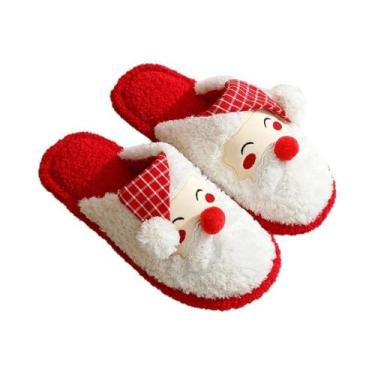 Imagem de Chinelos Femininos De Inverno Com Estampa De Papai Noel, Solado Macio,