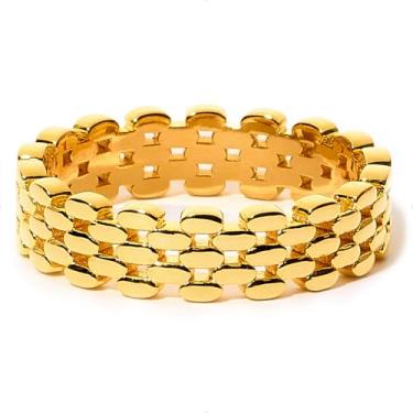 Imagem de STORYJEWELLERY Anel de corrente, anéis banhados a ouro para mulheres, alianças de casamento para mulheres, anel de malha, presentes para ela, 8, Banhado a latão com ouro 18K, Sem pedra preciosa