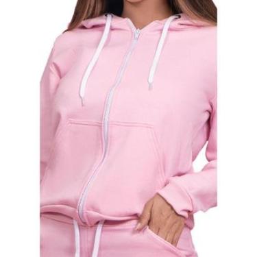 Imagem de Moletom Aberto Feminino Liso com Ziper Punhos Bolsos e Capuz Ajustavel-Feminino