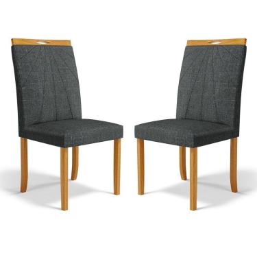Imagem de Kit Com 2 Cadeiras Maiara Madeira Maciça Estofadas Para Mesa De Jantar Linho Chumbo 406