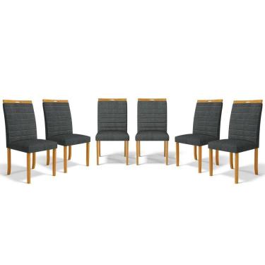 Imagem de Kit Com 6 Cadeiras Sara Madeira Maciça Estofadas Para Mesa De Jantar Linho Chumbo 406