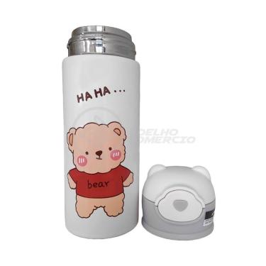 Imagem de Garrafa Infantil Térmica 420ml De Ursinho Branca Ideal Para Bebidas Quentes E Frias Até 12h