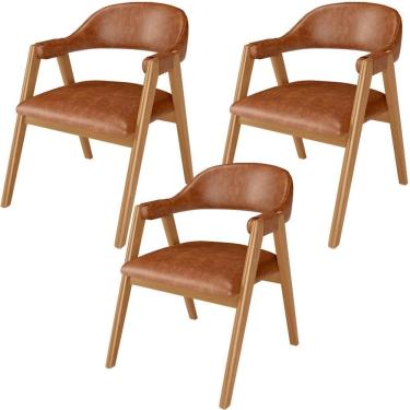 Imagem de Kit 03 Cadeiras De Jantar E Estar Living Estofada Nadja L02 Couríssimo Camel