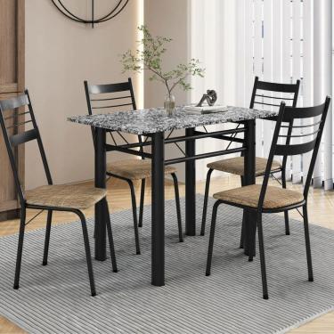 Imagem de Conjunto de Mesa e Cadeiras 77cm X 100cm Palma Preto/Rattan/Ocre