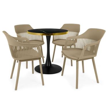 Imagem de Conjunto Mesa De Jantar Redonda Majestic 70cm Preta Com 4 Cadeiras Estofadas Marcela - Nude Escuro