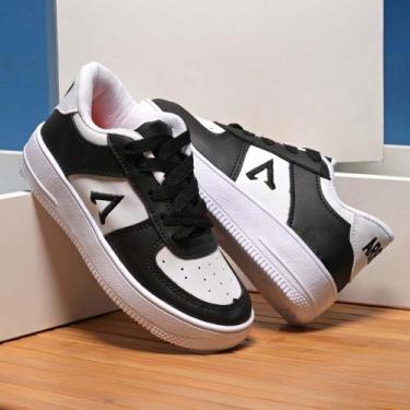 Imagem de Tênis Escolar Infantil Masculino Antiderrapante Escola Preto Branco Di