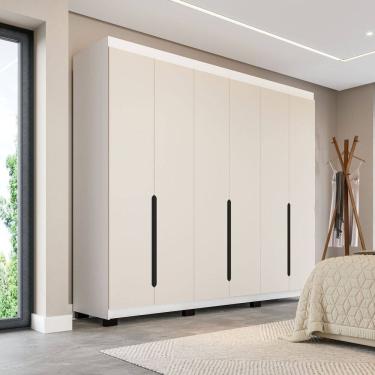 Imagem de Guarda-roupa Casal 6 Portas de Bater Madrid Creme/Branco