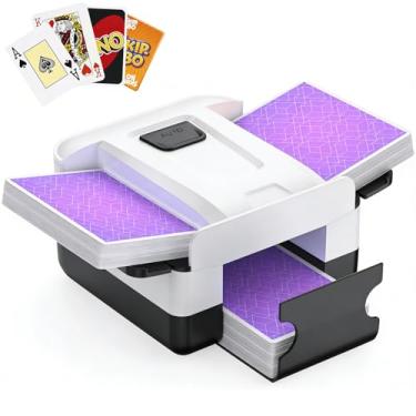 Imagem de Baralhador automático de cartas para 1-2 baralhos, máquina de embaralhar cartões recarregável USB-C, embaralhador de cartões elétrico portátil para pôquer, UNO, Blackjack, Texas Hold'em, Skip-Bo, Fase
