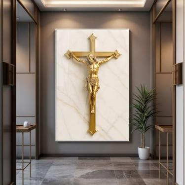 Imagem de Quadro com Moldura e Acrilico Cristal Vidro Jesus Crussificado Gold pa