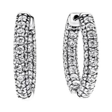 Imagem de Brincos De Argola Femininos Em Prata 925 Com Flor Azul E Pingente De C