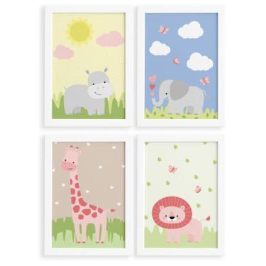 Imagem de Quadros para Quarto de Menina Safari Moldura Branca 33x43cm - Quartinh