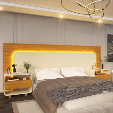 Imagem de Cabeceira com LED e Mesa de Cabeceira 140/160/195 Innova Naturale Off White - Gelius