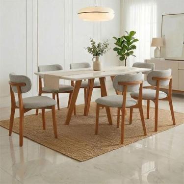 Imagem de Mesa de Jantar 1,60m com Tampo de Vidro e 6 Cadeiras Estofadas em Made