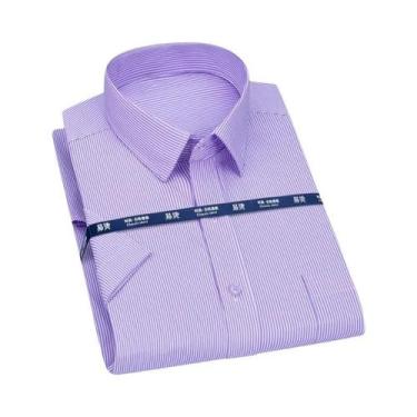 Imagem de Camisa Social Masculina De Manga Curta Azul Roxo Xadrez Listrada Cláss