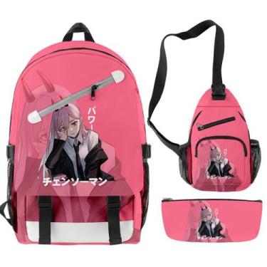 Imagem de Conjunto de mochilas, motosserras escolares de anime para crianças, 3 