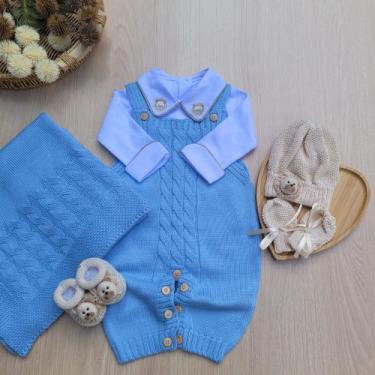 Imagem de Saída de Maternidade Menino Jardineira Tricot Leão Completa - Dinhos B