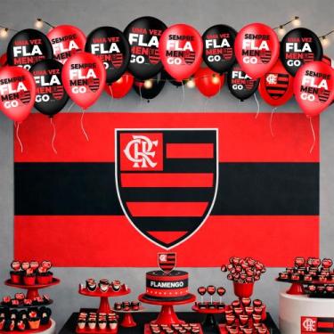 Imagem de Kit festa Flamengo Decoração Aniversário Painel TNT + Balão - Piffer -