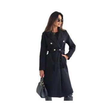 Imagem de S-XXL nova moda feminina simples cor sólida alça dupla breasted casaco
