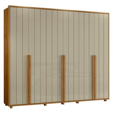 Imagem de Guarda Roupa Casal Volpi 6 Portas Dobradiça metálica 6 Gavetas MDF Cumaru-Opala Madetec Móveis