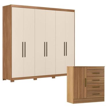 Imagem de Cômoda e Guarda Roupa Casal Montevideu Venice 7 Portas Giratórias 6 Gavetas MDP e MDF A...