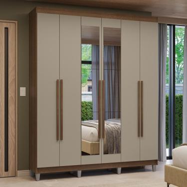 Imagem de Guarda Roupa Casal Venus 6 Portas Batentes 4 Gavetas MDP com Espelho Rustic-Crema-Rusti...