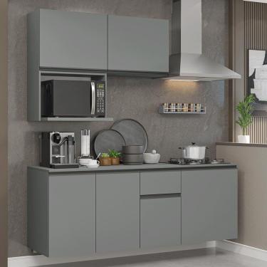 Imagem de Armário de Cozinha Compacta Nice 6 Portas 1 Gaveta MDF 180 cm Cinza Suspenso com Nicho...