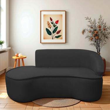 Imagem de Divã Recamier Curvo Sala De Estar Recepção Marrocos 200cm Lado Esquerdo Bouclé Preto