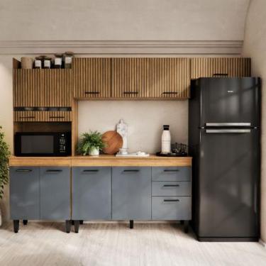 Imagem de Armário de Cozinha Completo Veneza MDF MDP 243cm Design Ripado Com Bal