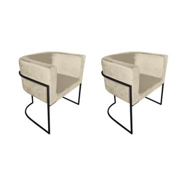 Imagem de Kit 2 Poltronas Decorativa Premium Veludo Bege Base De Ferro Preta Concept Estofados