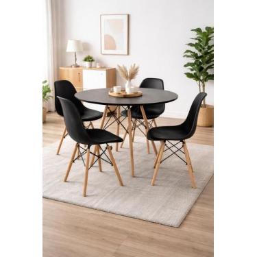 Imagem de Mesa Redonda 90cm Com 4 Cadeiras Eames Eiffel Pés De Madeira Moderna J