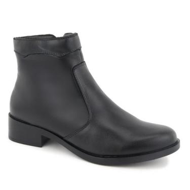 Imagem de Bota Cano Curto Feminina Lisa Couro Zíper BF002 Art Nobre, Preto, 34