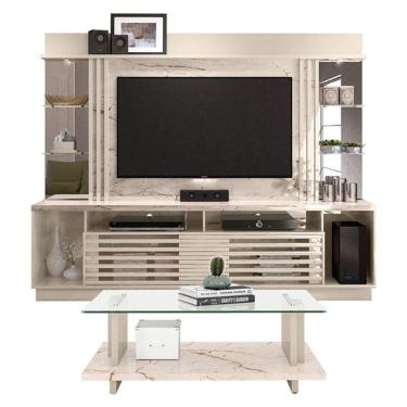 Imagem de Estante Home Theater com Mesa de Centro Frizz Gold Calacata Off White – Madetec