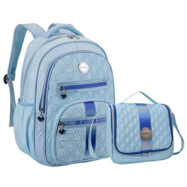 Imagem de Kit Mochila De Costas E Lancheira Feminina Kika KK24M26-L89 Cor:Azul, 