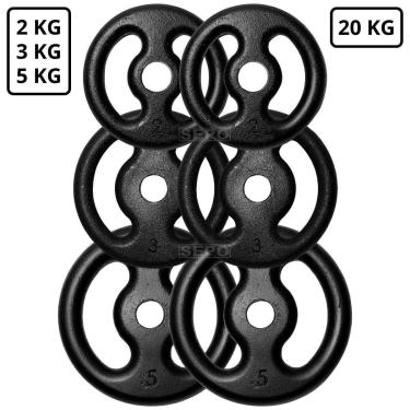 Imagem de Kit 20Kg em Anilhas de Ferro Fundido Pares de 2Kg 3Kg e 5Kg-Unissex
