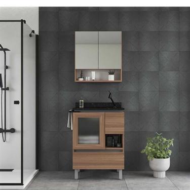 Imagem de Armário para Banheiro Armario Banheiro com Pe Verre com Pé de Chão 60CM Noce Verde Kit