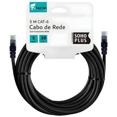 Imagem de Cabo de Rede eFacini Preto CAT6 Furukawa 100% Cobre, Anatel 5 Metros