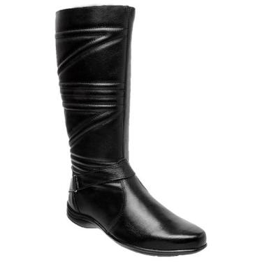 Imagem de Bota Feminina Preta Rasteira Cano longo em Couro 5711 - Madok, 36