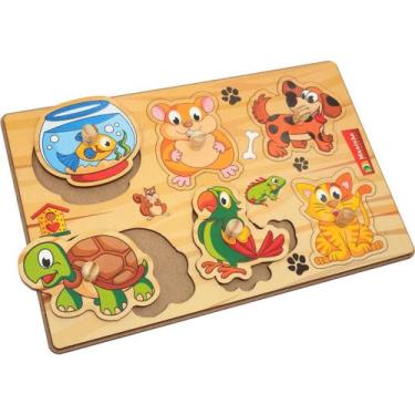 Imagem de Painel Divertido Quebra Cabeça Animais Domésticos Brinquedo De Madeira