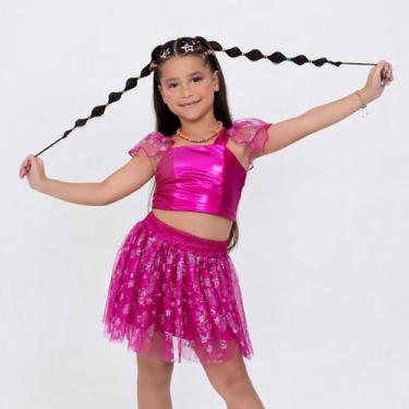 Imagem de Conjunto Fantasia Infantil Menina Carnaval Top e Saia com Short Pink A