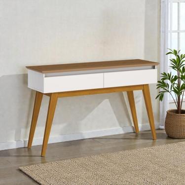 Imagem de Aparador 2 Gavetas Sala Pés em Madeira Estrutura MDP Tampo MDF 136cm Off White Freijo