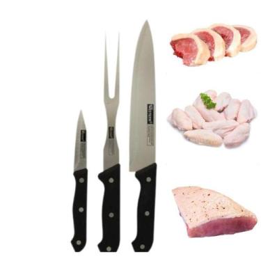 Imagem de Conjunto Para Churrasco Com Garfo 3 Peças Western Preto