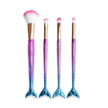 Imagem de Kit Com 4 Pincéis De Maquiagem Sereia Para Pó Blush E Contorno