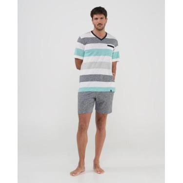 Imagem de Pijama Masculino Curto Vigoré Listrado Cinza Lohe, Cinza, P