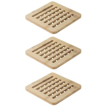 Imagem de Descanso de Panela Ecokitchen Kit 3 em Bambu Natural Resistente ao Calor e Antibacteriano para Cozinha Bege Mimo Style