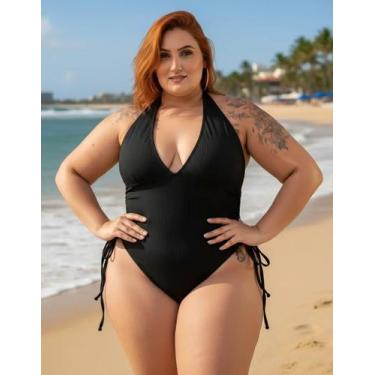Imagem de Maiô Plus Size Reforçado Forrado Praia Ajustável - MEG, Preto, G1