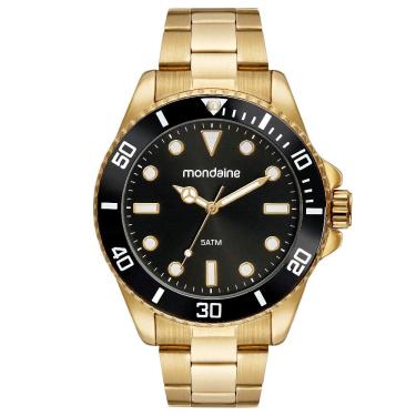 Imagem de Relógio Masculino Social Dourado com Pulseira em Aço Inox e Mostrador Preto Mondaine 42MM