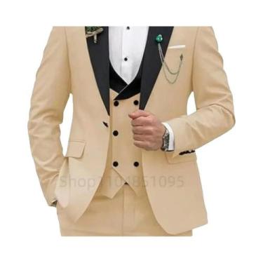 Imagem de Terno Slim Fit Rosa Vermelho 3 Peças Masculino: Blazer Transpassado, C