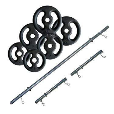 Imagem de Kit Barras Ocas Com Presilhas + 20 Kg De Anilha De Ferro