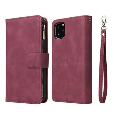 Imagem de luxuosa capa tipo carteira com zíper para iPhone 13 12 Miin 11 Pro Max SE 2020 capa magnética de couro para iPhone XS XR X 6 6s 7 8 Plus, vinho tinto, para IP 13 Mini 5,4 polegadas
