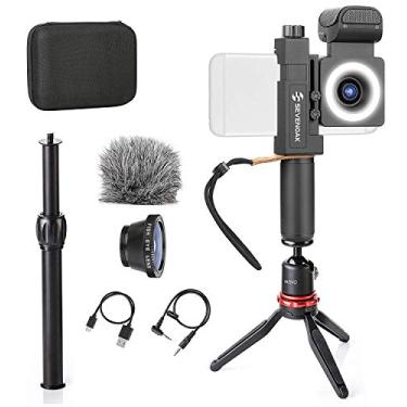 Imagem de Pacote de tripé do kit de vídeo para smartphone Movo SmartCine - All-in-One Grip Rig, Tripé, Microfone, Luz, Lentes - para TIK Tok, Vlogging, Maquiagem, Tutoriais, YouTube - Compatível com iPhone e Android